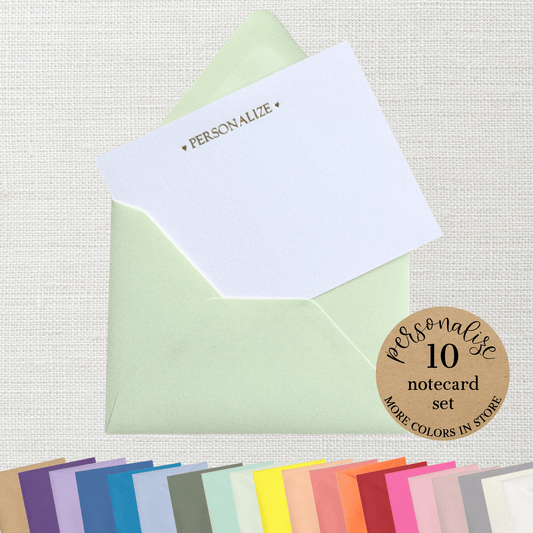 10 Foil Embossed Personalized Notecards and 10 Pistachio Green Envelopes