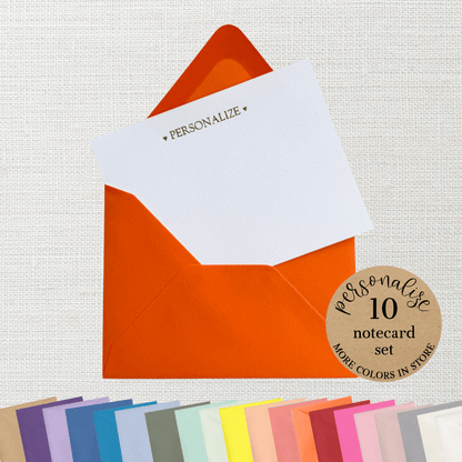 10 Foil Embossed Personalized Notecards and 10 Orange Envelopes