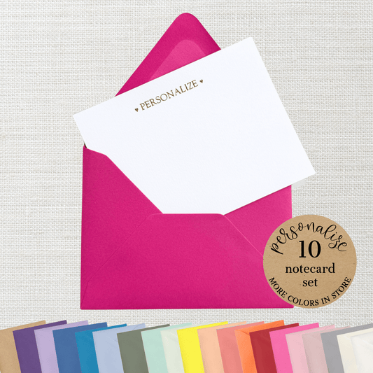 10 Foil Embossed Personalized Notecards and 10 Fuschsia Pink Envelopes