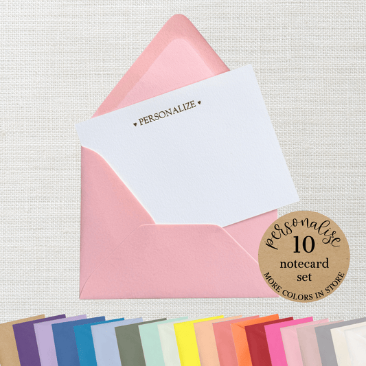 10 Foil Embossed Personalized Notecards and 10 Candy Pink Envelopes