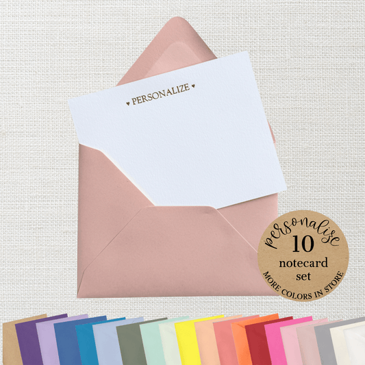 10 Foil Embossed Personalized Notecards and 10 Dusty Pink Envelopes