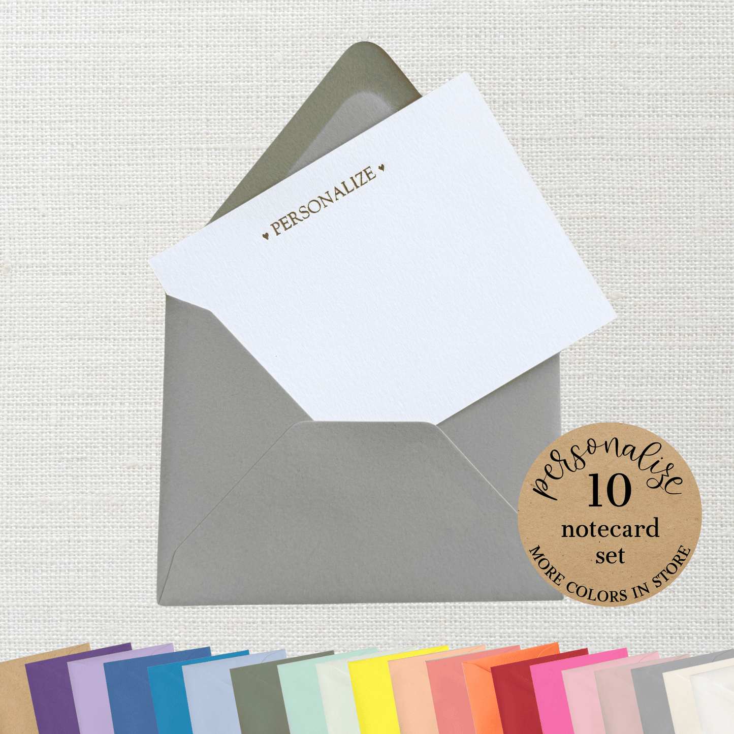 10 Foil Embossed Personalized Notecards and 10 Gray Envelopes