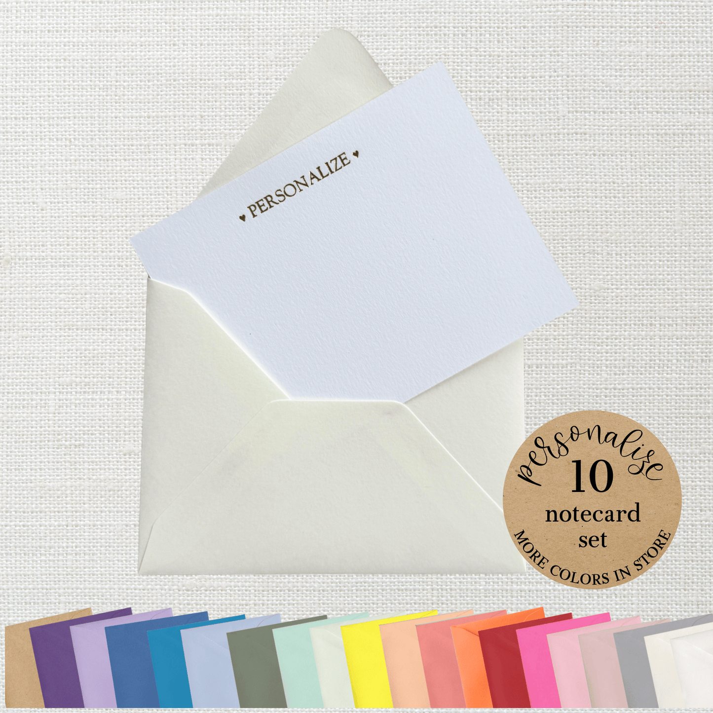 10 Foil Embossed Personalized Notecards and 10 Cream Envelopes