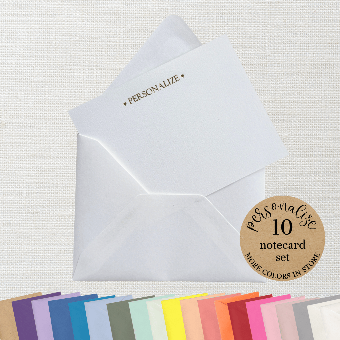 10 Foil Embossed Personalized Notecards and 10 White Envelopes