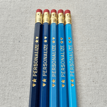 Ombre Dark Blue Personalized Pencil Set