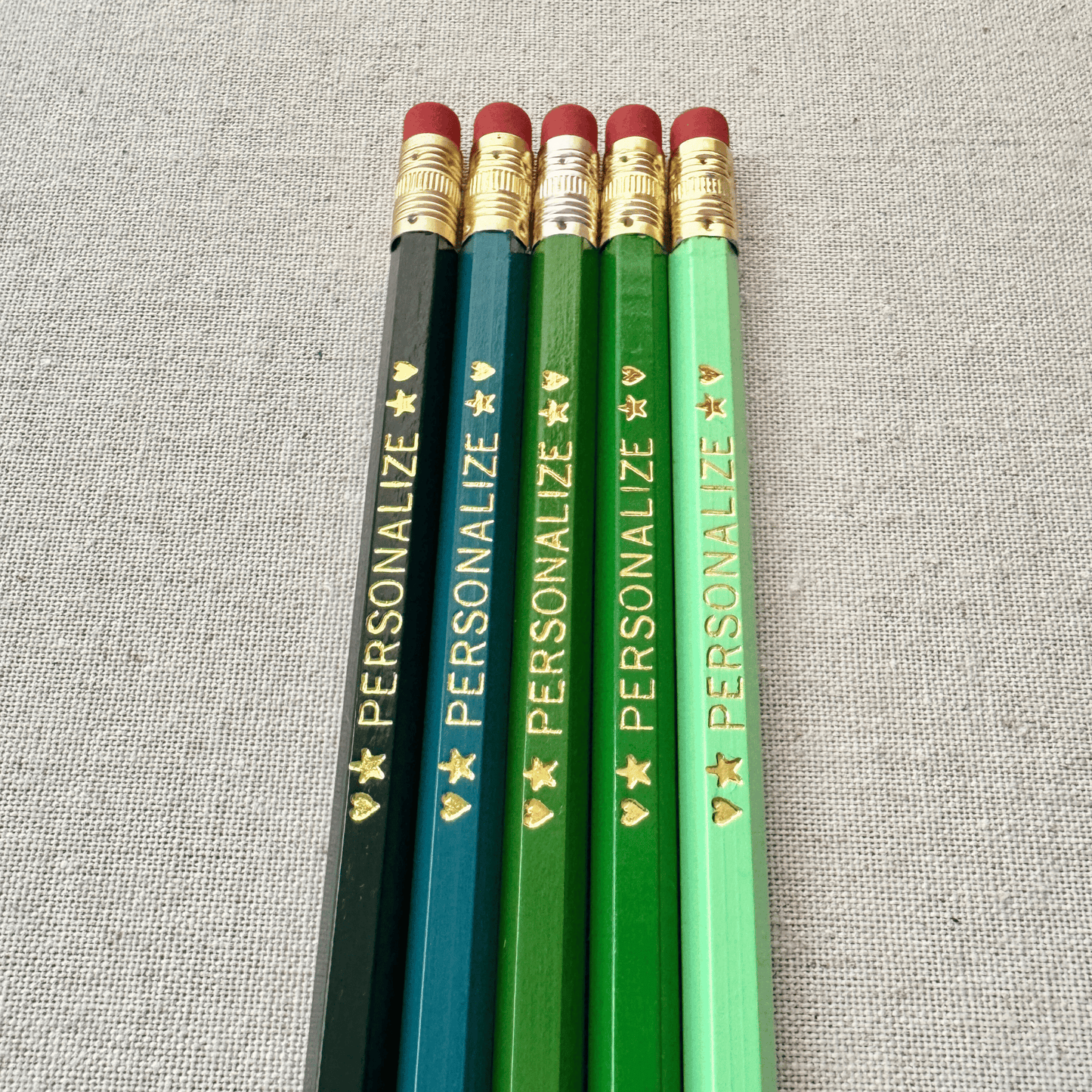 Ombre Green Personalized Pencil Set