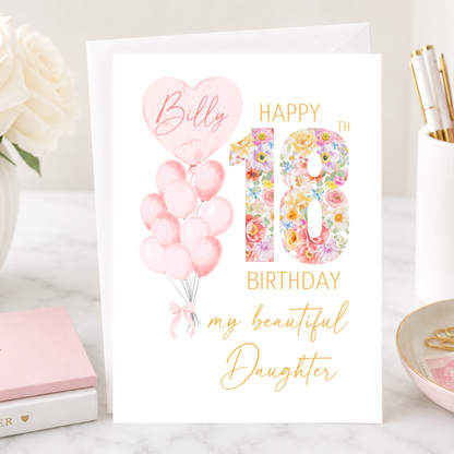 Personalized Daughter's 18th Birthday Card with Custom Name