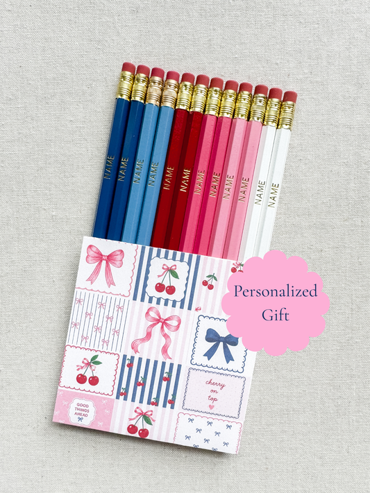 Preppy Personalized Name Pencils for Tween and Teen Girls Back to School, Christmas Gift