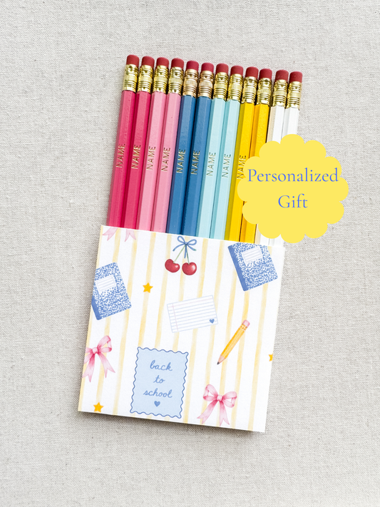 Preppy Personalized Name Pencils for Tween and Teen Girls, Back to School, Christmas Gift
