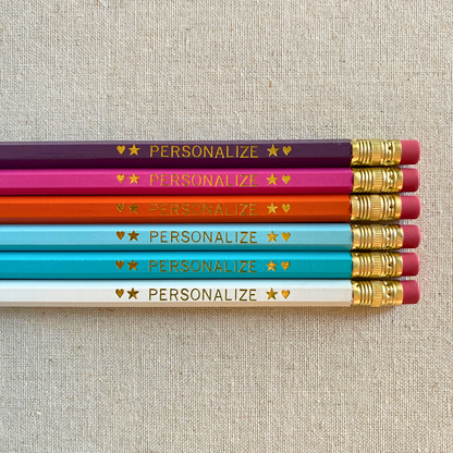 Set of 6 personalized Paris pencil set flat lay with custom text hand-pressed made in the USA gift for girls who love travel