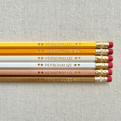 Set of 6 personalized honeybee yellow pencil set flat lay with custom text hand-pressed made in the USA back to school gift for kids
