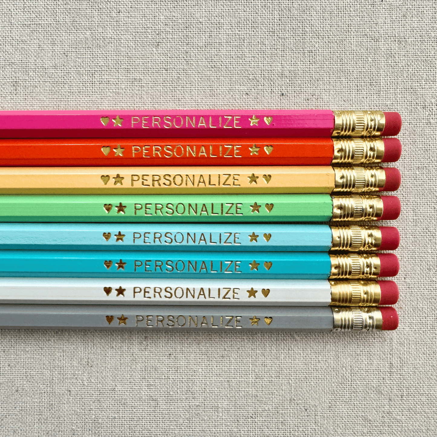 Set of 8 personalized confetti skies pencil set flat lay with custom text hand-pressed made in the USA birthday gift for kids