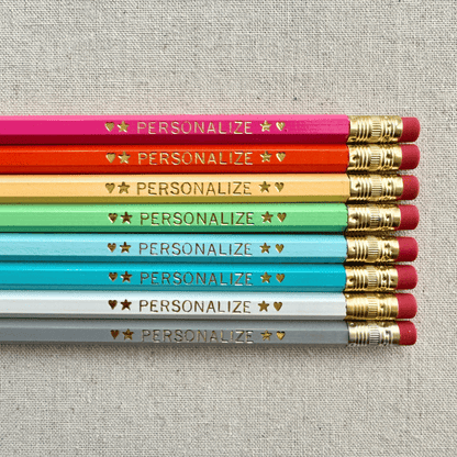 Set of 8 personalized confetti skies pencil set flat lay with custom text hand-pressed made in the USA birthday gift for kids