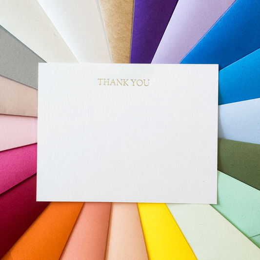 10 THANK YOU Gold Foil Embossed Notecards and 10 Luxury Pointed Flap Envelopes