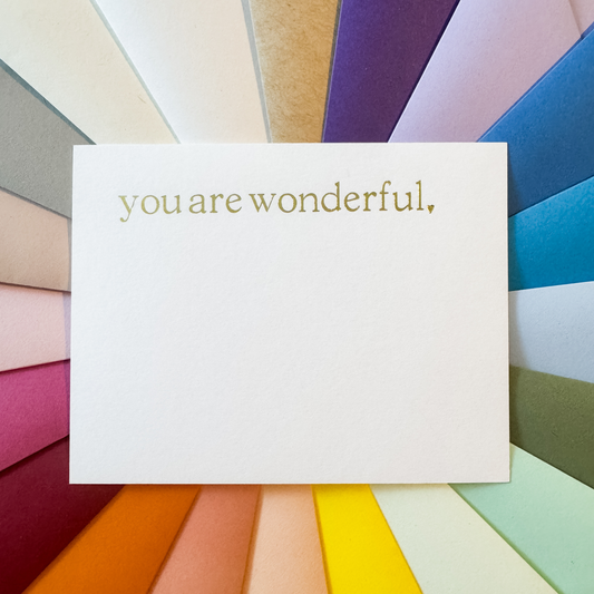 10 you are wonderful ♥ Gold Foil Embossed Notecards and 10 Luxury Pointed Flap Envelopes