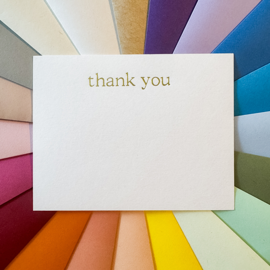 10 thank you Gold Foil Embossed Notecards and 10 Luxury Pointed Flap Envelopes