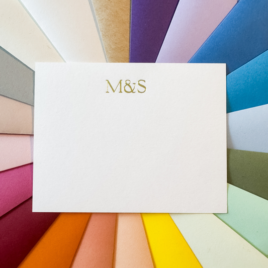 10 Large Initial Gold Foil Embossed Notecards and 10 Luxury Pointed Flap Envelopes