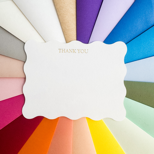 10 THANK YOU Scalloped Gold Foil Embossed Notecards and 10 Luxury Pointed Flap Envelopes