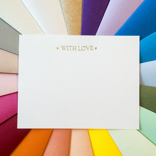 10 ♥ WITH LOVE ♥ Gold Foil Embossed Notecards and 10 Luxury Pointed Flap Envelopes